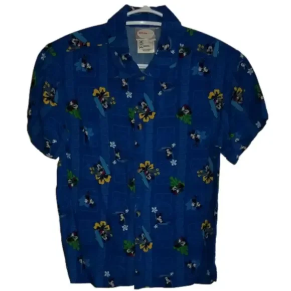 Disney Mickey Mouse Hawaiian Short Sleeve Button Up Shirt Kids Size 10/12 - Picture 1 of 12